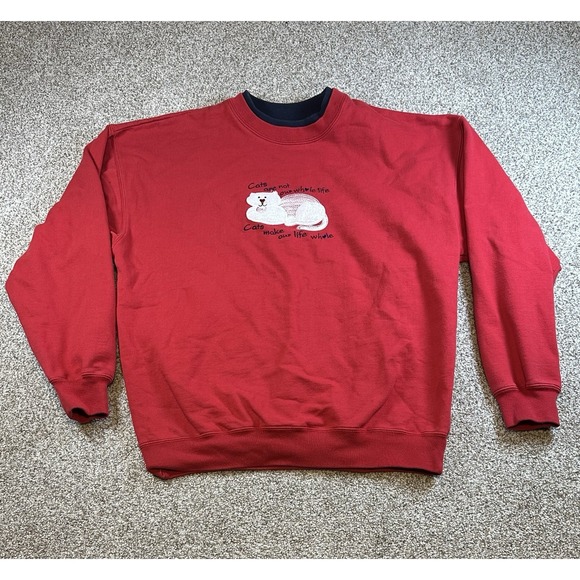 M&C Sportswear Tops - VTG 90s M&C Sportswear Crewneck Sweatshirt Womens L Red Cat Love